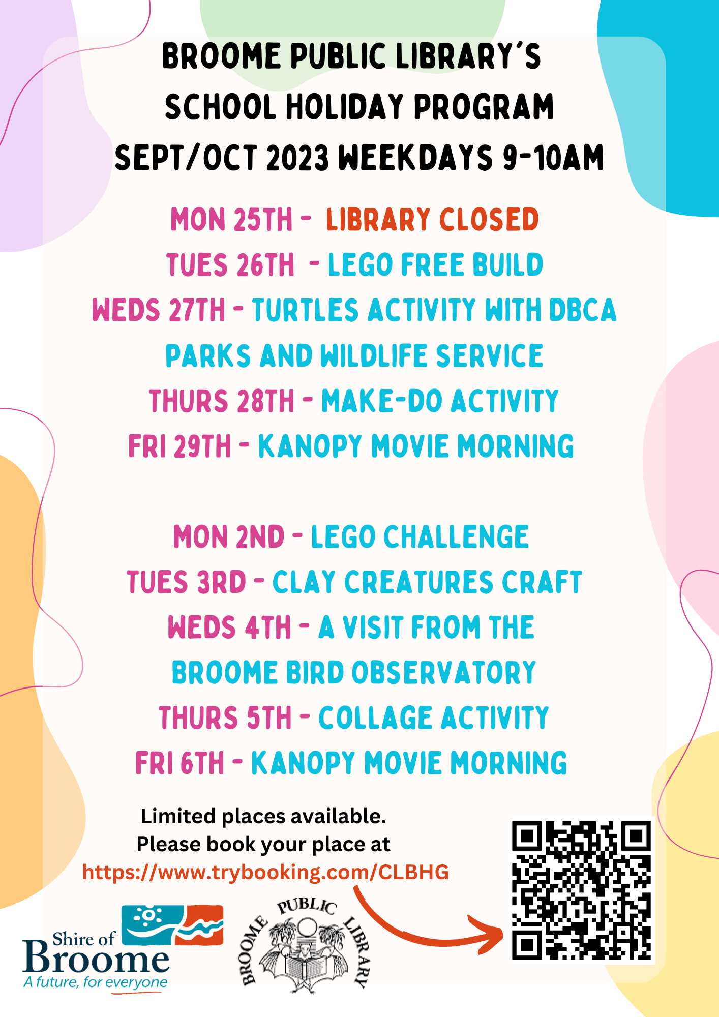 Broome Public Library's Sept Oct 2023 School Holiday Program.png